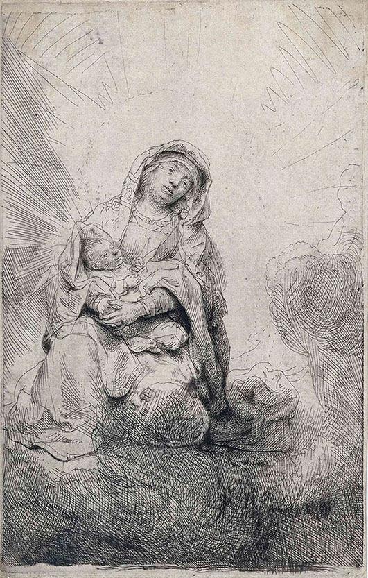 Рембрандт Харменс ван Рейн. "Мадонна с Младенцем на облаке". 1641.